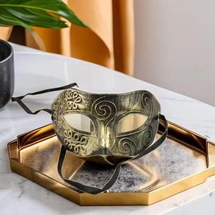 跨境复古仿古王子金银爵士男面具演出平头古铜色雕花半脸道具