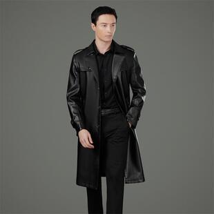 皮风衣皮中年西装 秋季 款 KJ男羊士真皮皮衣长过膝绵款 新海宁6777