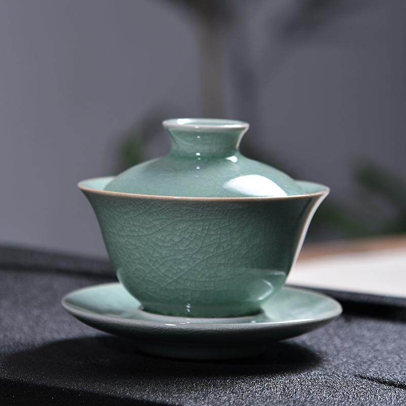 五名窑三才盖碗陶瓷大号茶碗家用官定汝哥钧窑泡茶茶具陶瓷泡茶杯