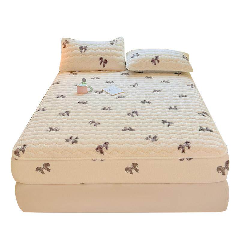 冬天珊牛奶绒加绒床罩单件瑚绒夹棉床笠秋冬床垫保护滑罩防笠WOJ