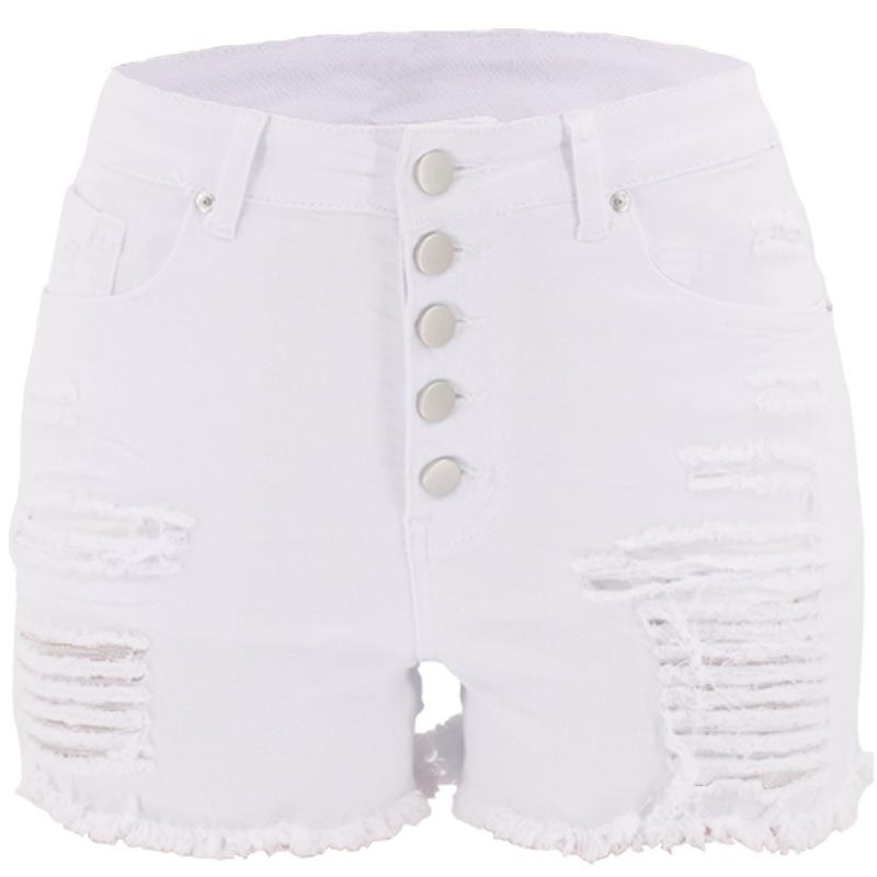 Temperament commuting straight-leg ripped high-waist washed