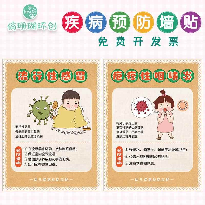 幼儿园卫生保健室宣传栏环创墙贴中小学流行常见疾病预防贴纸海报