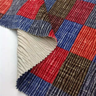 秋冬加厚丝绒压褶布料 包包饰品褶皱布 秋冬绒布彩色格子印花面料