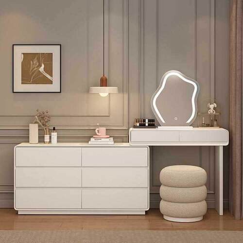 A6L极窄岩板梳妆台实木斗柜一体卧室现代简约床尾柜化妆桌奶