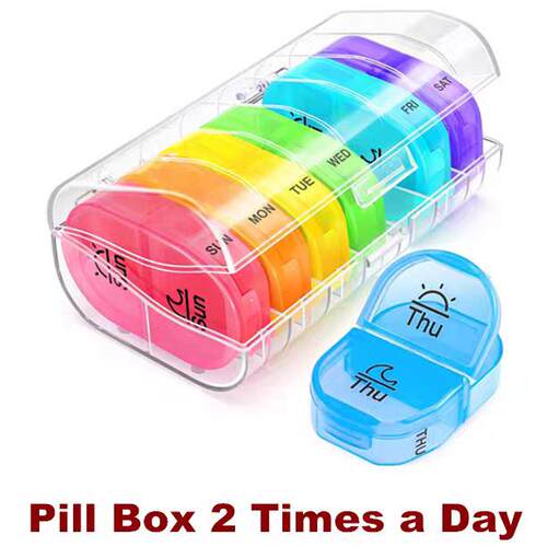 Pill Box 2 Times a Day Weekly Organizer AM PM Pocket Case