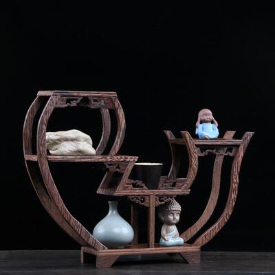 鸡翅木博古架实木中式小多宝阁展示架现代简约茶具砂壶架子架摆件