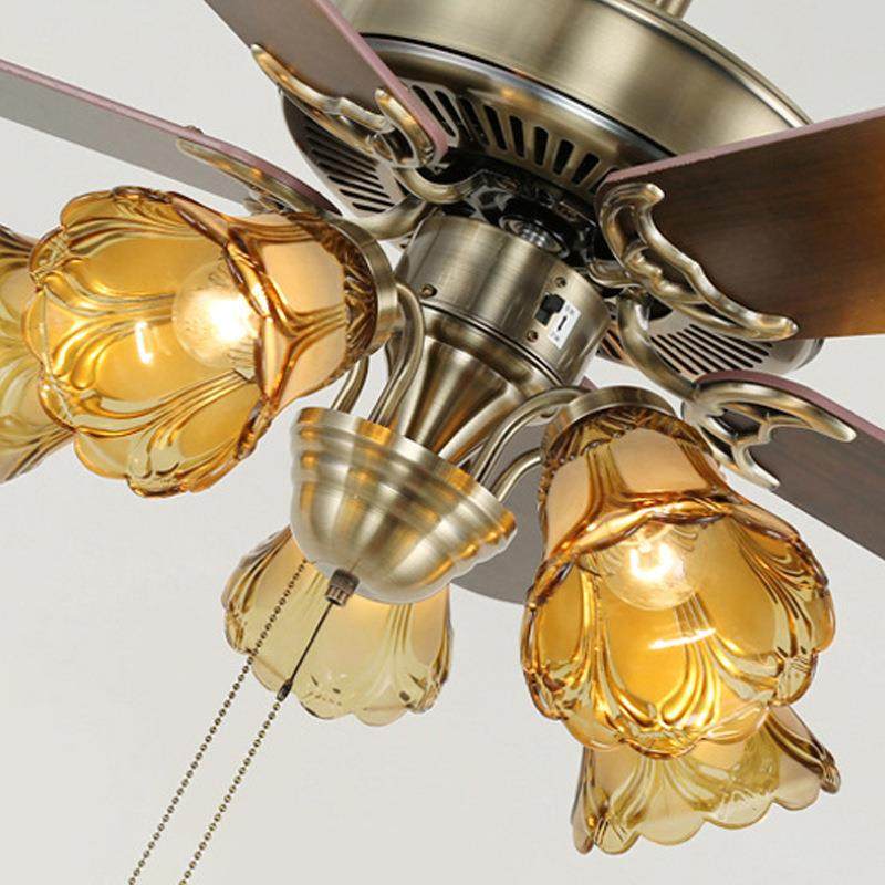 叶大风力吊顶扇灯复古简约家用餐厅木客厅工业风吊式一657体风扇