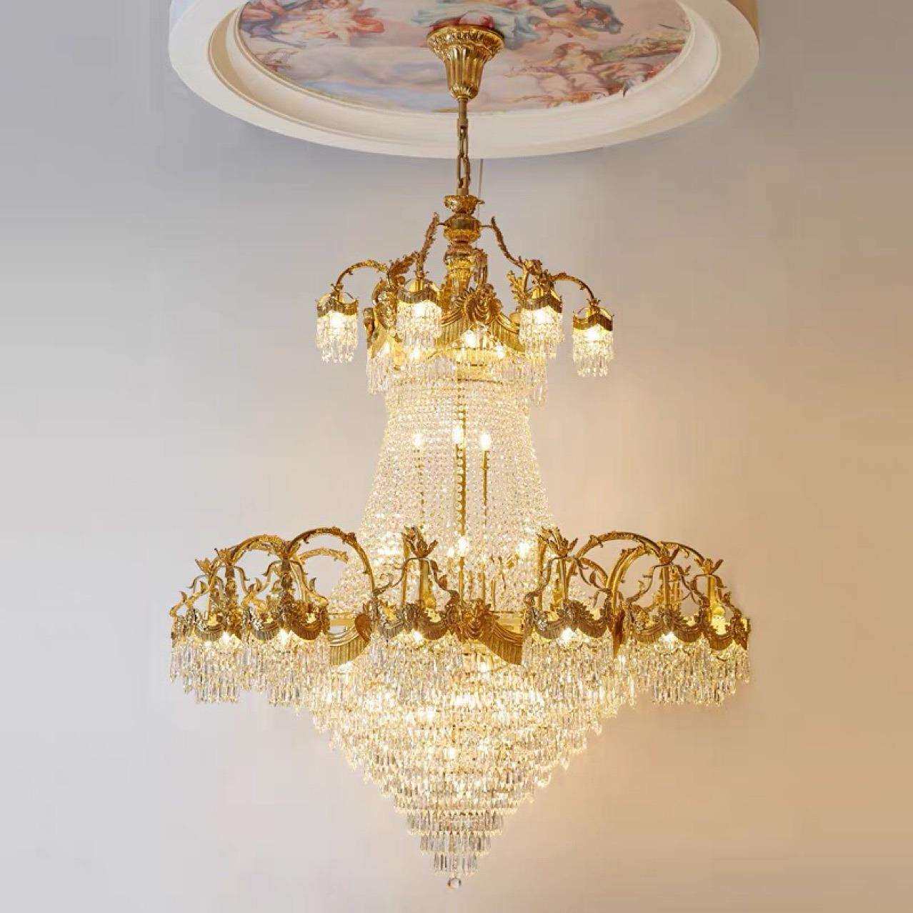 法式别墅复式楼大吊灯欧式宫廷复古奢华挑空客厅双层全铜水晶吊灯