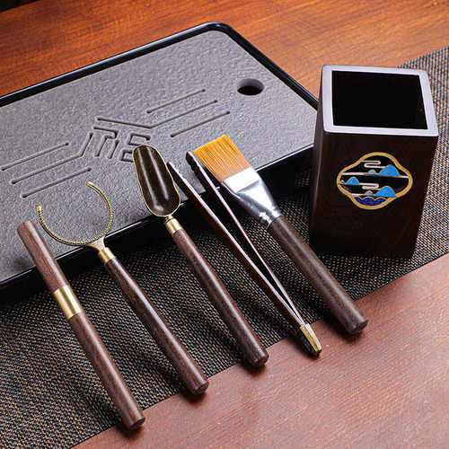 复古黑檀花梨实木功夫茶具五君子茶道配件茶道桶养壶笔茶夹茶勺