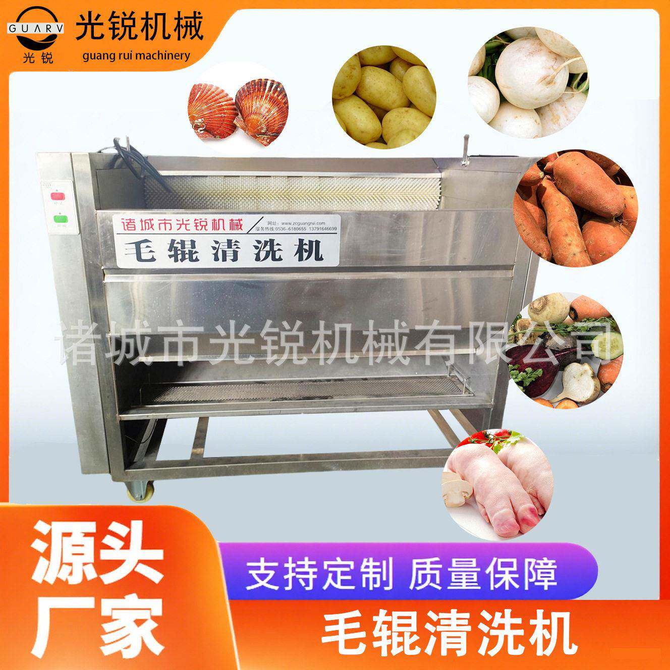 扇贝海鲜猪蹄清洗机清洗去皮商用果蔬土豆红薯莲藕萝卜毛辊清洗