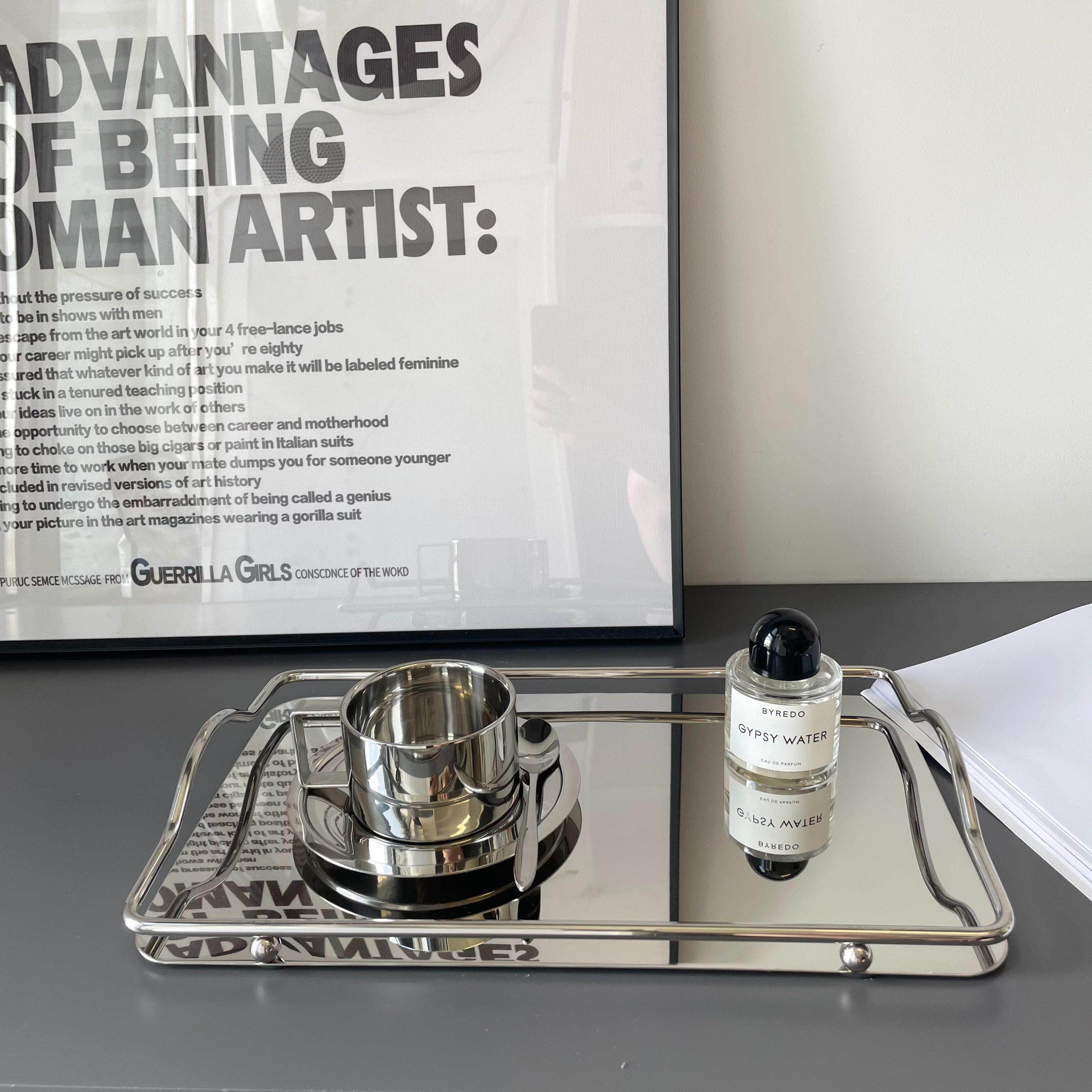 ins风不锈钢镜面托 托盘简约长方形金属收纳盘精致茶盘冷水壶餐盘