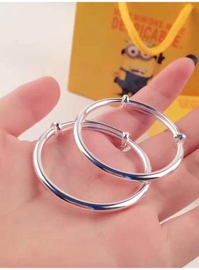 正品金银99足银手镯镀包黄金镯子长锁婴9儿童宝命宝满月周岁礼物