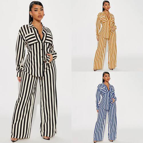 black and white striped lapel long-sleeved button-down