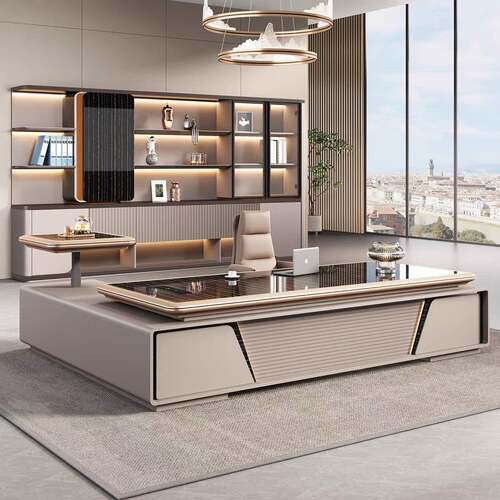 升降老板办公桌椅组合轻奢高级感领导大班台总裁总经理董事长桌子