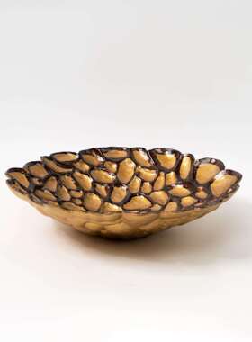 现代中古风金色叶脉果盘置物收纳创意摆件桌面餐桌客厅家居装饰品