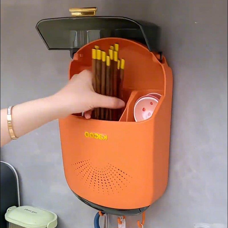 家用带盖子防尘筷子筒壁挂式筷篓厨房筷笼置物架筷筒餐具沥水收纳