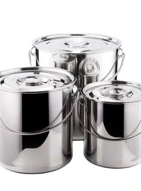 兰诗LAUTEECJ048不锈钢桶圆桶手提加厚带盖商用储水桶无盖直