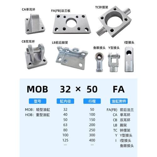 小型液压缸油缸双向轻型MOB32/40/50/63/80/100/125-200/300-FA