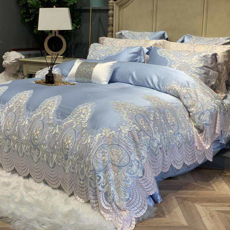 法式奢华蕾丝高档缎面床盖四件套高端贡缎纯棉床单欧式家纺床品++