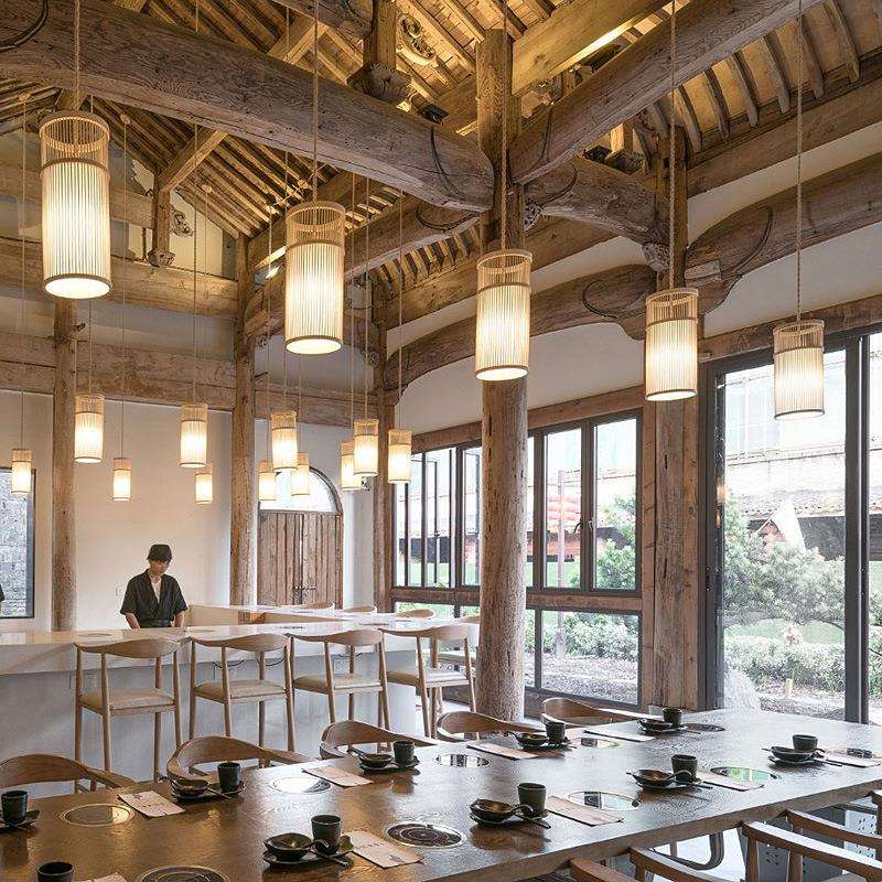 现代新中式竹编吊灯茶室禅意茶楼餐厅酒店民宿火锅店灯饰日式吊灯