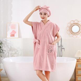 洗澡浴裙浴袍 浴袍柔软吸水舒适可穿浴巾成人女士家用酒店半袖