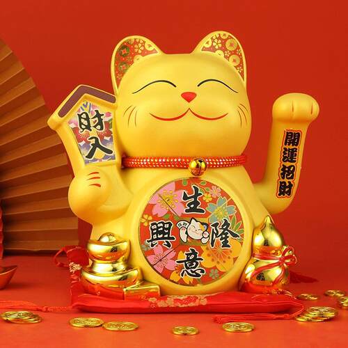 金色摇手招财猫摆件开 业大号店铺收银柜台家居前台桌面礼品自动