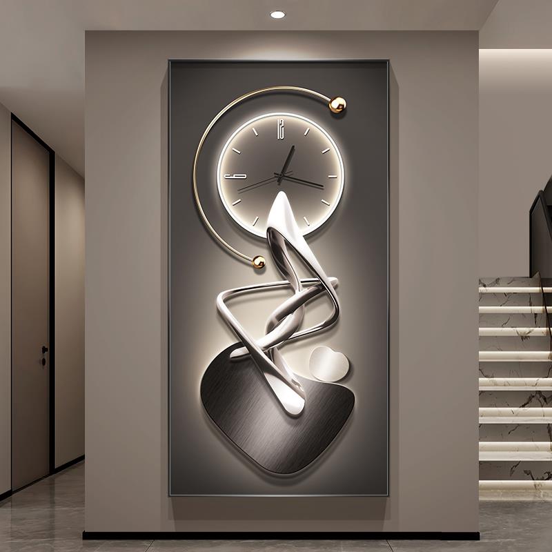 现代简约玄关装饰画带时钟表高级感进门入户挂画轻奢走廊过道壁画图片