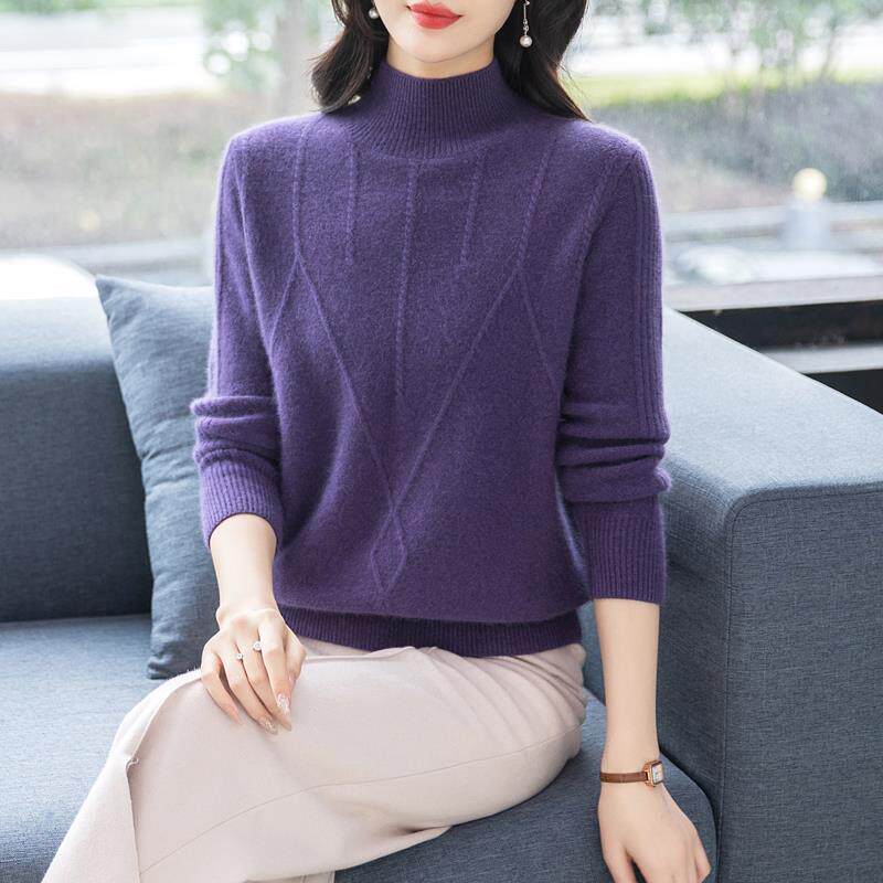 半高领毛衣女冬季加厚100%纯羊毛衫女新款妈妈内搭针织打底衫上衣