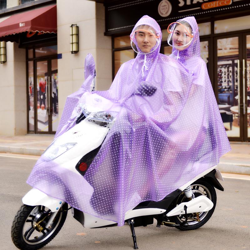 电动摩托车双人雨衣 加大加厚双帽檐面罩防水PVC透明男女雨披代发