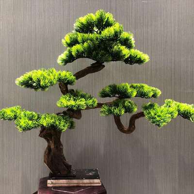 创意仿真松树家居客厅装饰花摆件假松树悬挂式仿真迎客松树