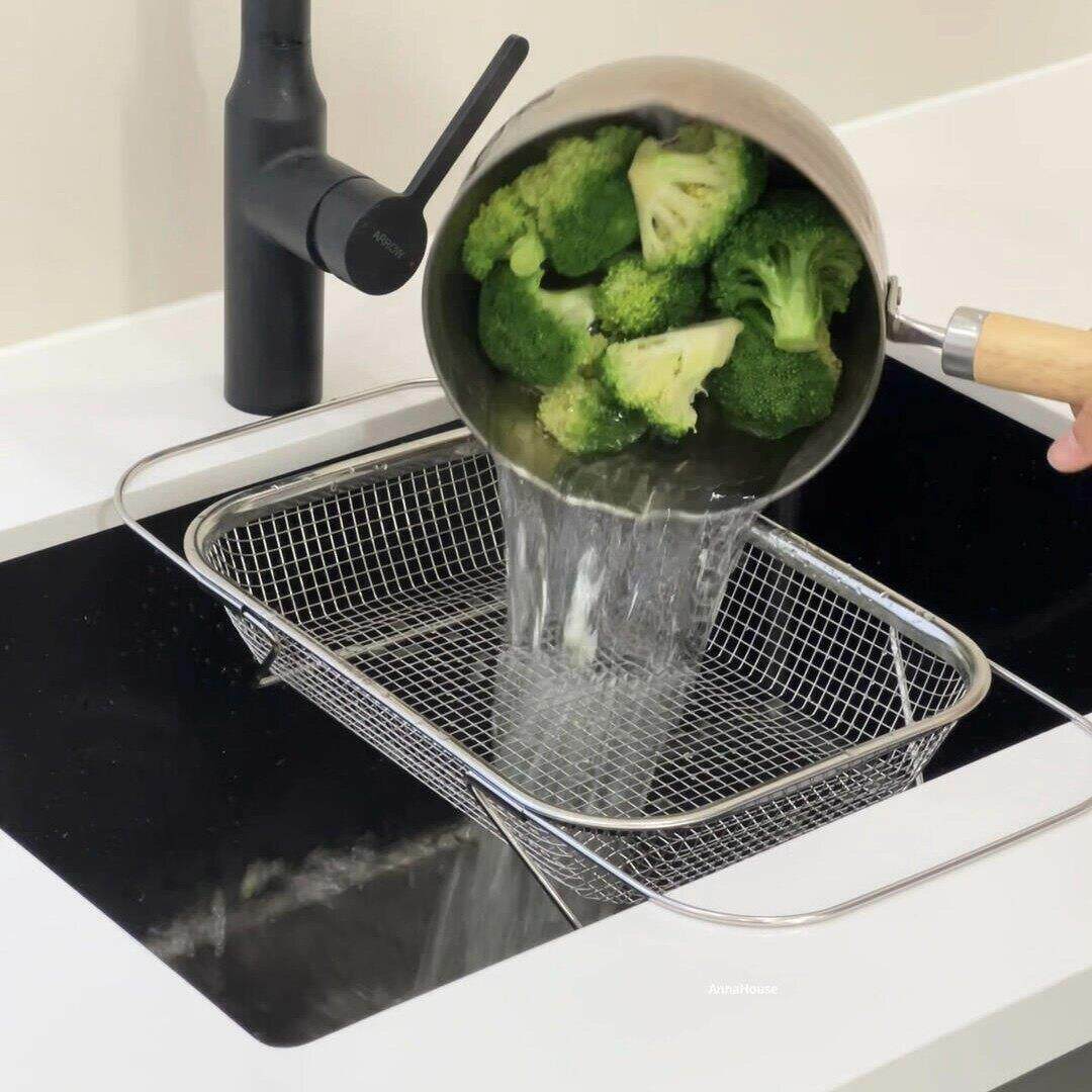 【厨房用品】不锈钢排水篮可收放式洗脸盆洗水果小工具水池餐具排