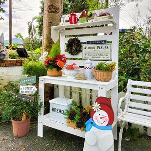 园艺工具收纳层架防腐木户外花架庭院花园置物架花店室外种花工作