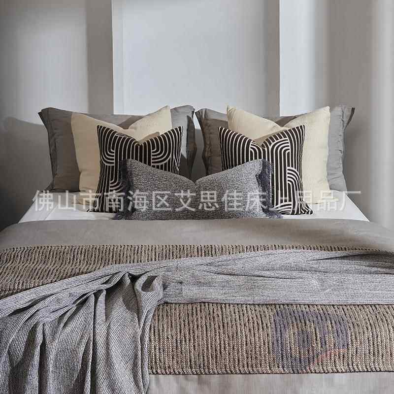 轻奢样板间床用品别2024-8-1墅民宿酒店床多品高上板端样房床品件