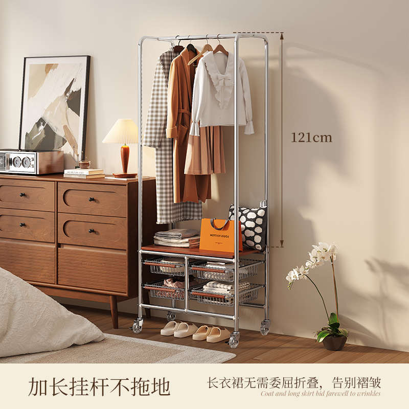 中古衣帽架卧室落地家用转角挂衣架置物架衣架储物柜一体衣服挂架