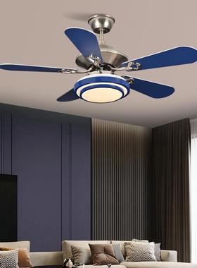 新风扇05211现代简约餐款灯厅客扇灯书房卧室不吊锈钢木叶LED电扇