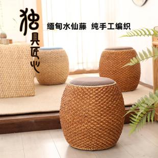 复古家用实木小板凳圆凳茶几凳矮凳换鞋 中式 凳坐墩轻奢藤编小凳子
