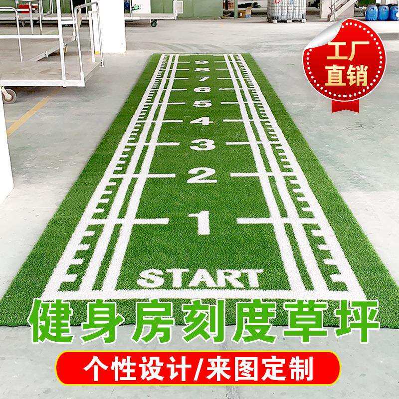 功能性草坪健身房刻度尺草坪图案人造草坪私教工作室黑曲丝地毯
