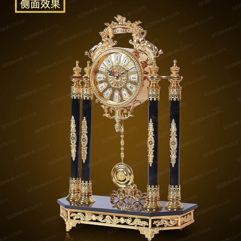 欧式金色客厅台钟全铜黑水晶金色台钟卧室台钟书房座钟