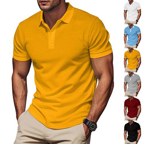 Men Regular Contrast Trim Polo Shirt Casual Sleeve Button