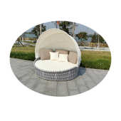 星级酒店泳池休闲沙发床别墅露台午休 带棚室外织带编大圆床 躺椅