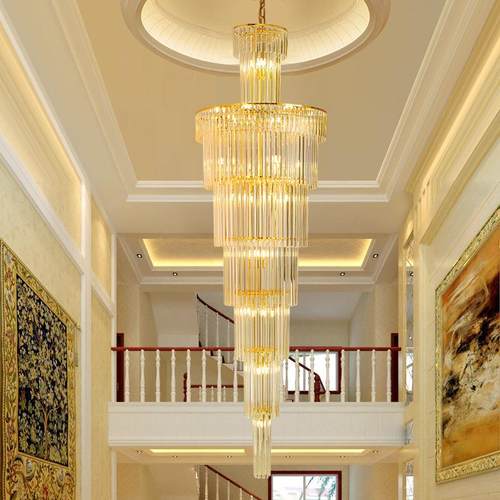 复式楼水晶大吊灯轻奢款客厅灯卧室灯后现代别墅中空楼梯吊灯