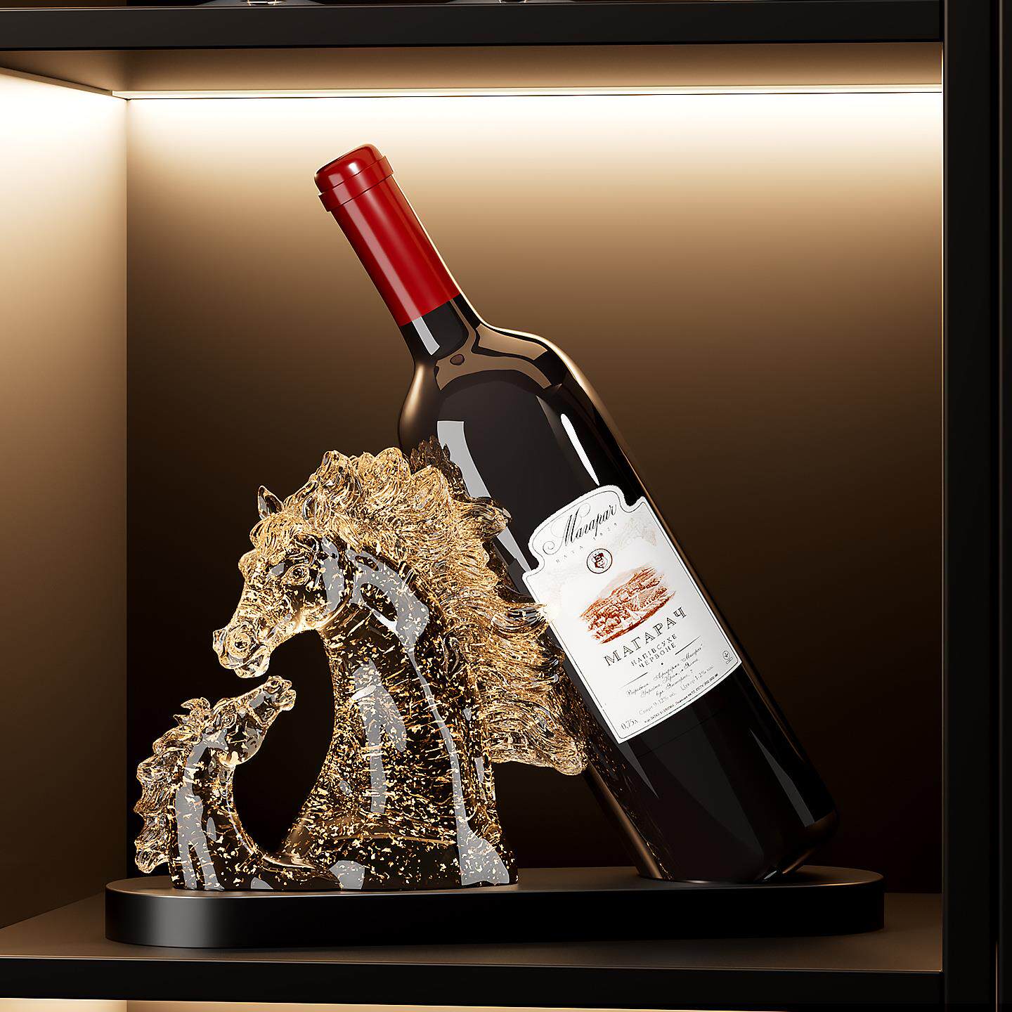 马到成功红酒架摆件轻奢高档创意客厅玄关餐边柜玻璃柜酒柜装饰品