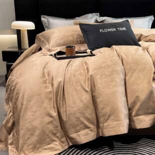 A类轻奢长绒棉宽边提花四件套纯棉被套四季 别墅样板房床上用品 款