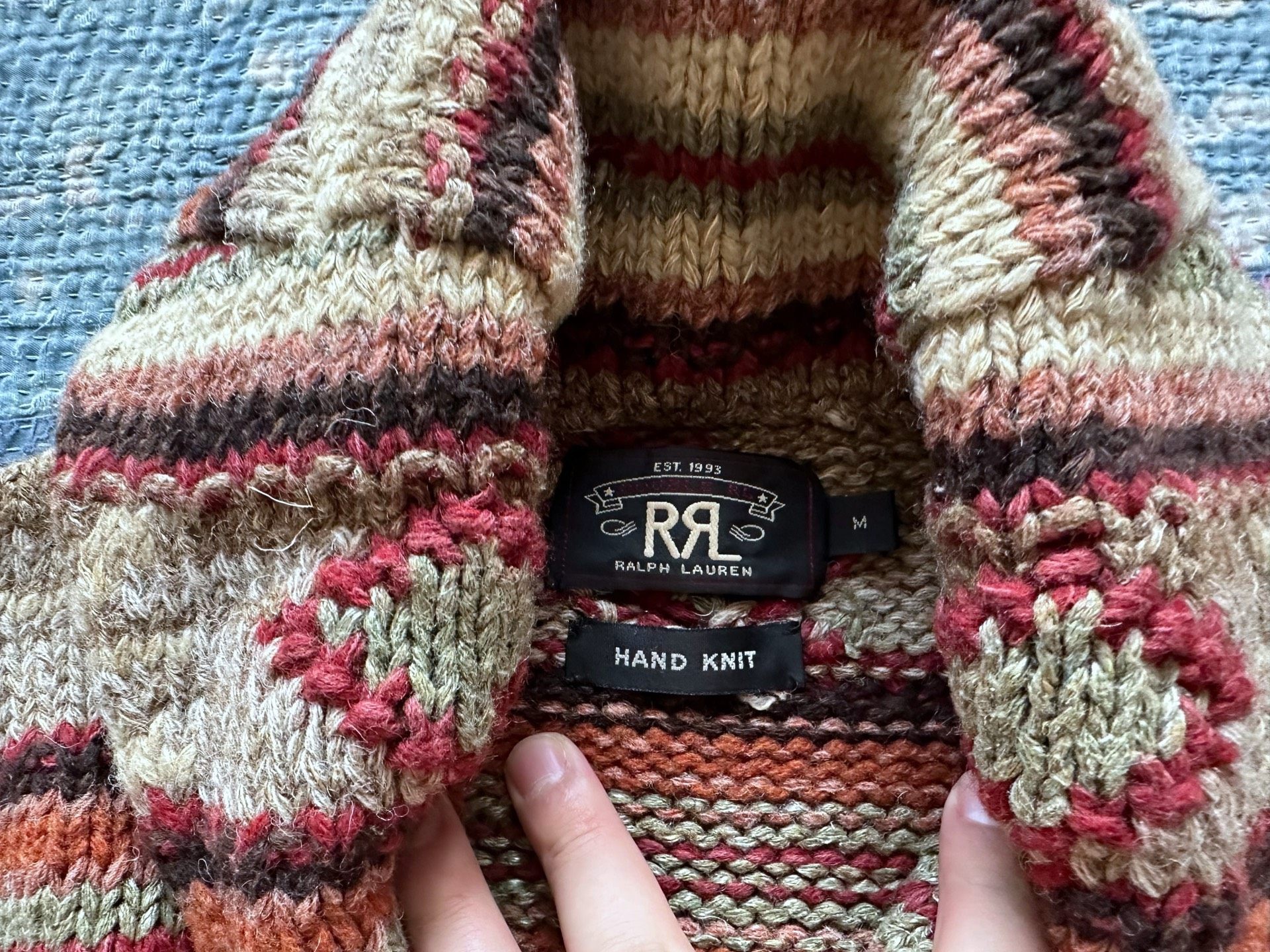 RRL Vintage Geometric Button-Front Wool Cardigan — detail