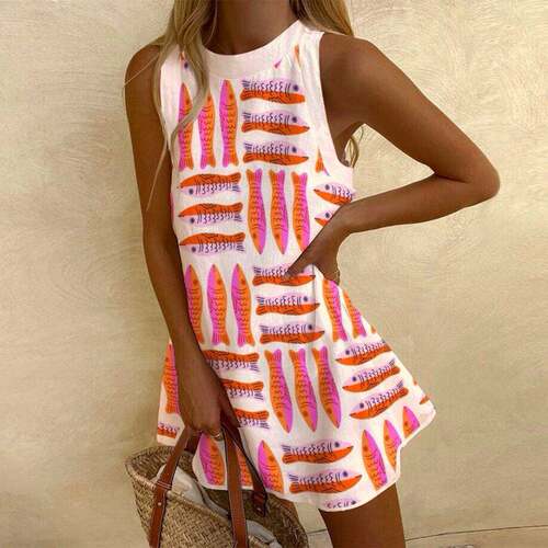 Women's Bottom Sardine Lemon Print Sleeveless Mini