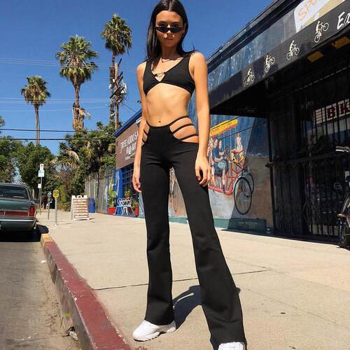Hollow out flared pants make you look slimmer, women's