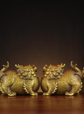 铜貔肚貅入户貔貅家居貔办公室黄铜大貅皮RFS丘摆黄件厂家