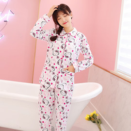 HELLO KITTY凯蒂猫 秋冬纯棉女式 家居服绒布睡衣 2件套装长袖