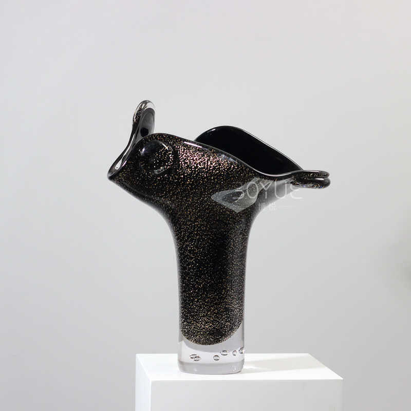 现代简约黑色金箔不规则琉璃花瓶酒店民宿样板间桌面软装花器摆件,家居饰品,装饰摆件,淘宝优惠券,粉丝福利购,淘宝优惠卷
