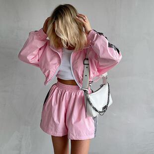拉链运动开衫 长袖 外套短裤 套装 休闲两件套 外贸时尚 女士运动装 女装
